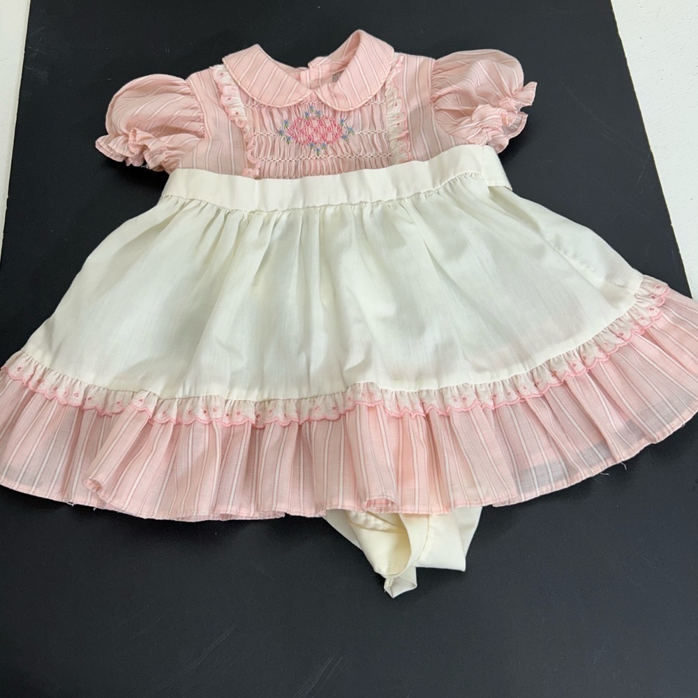 Vintage Petit Ami Pink Striped Baby Outfit dress